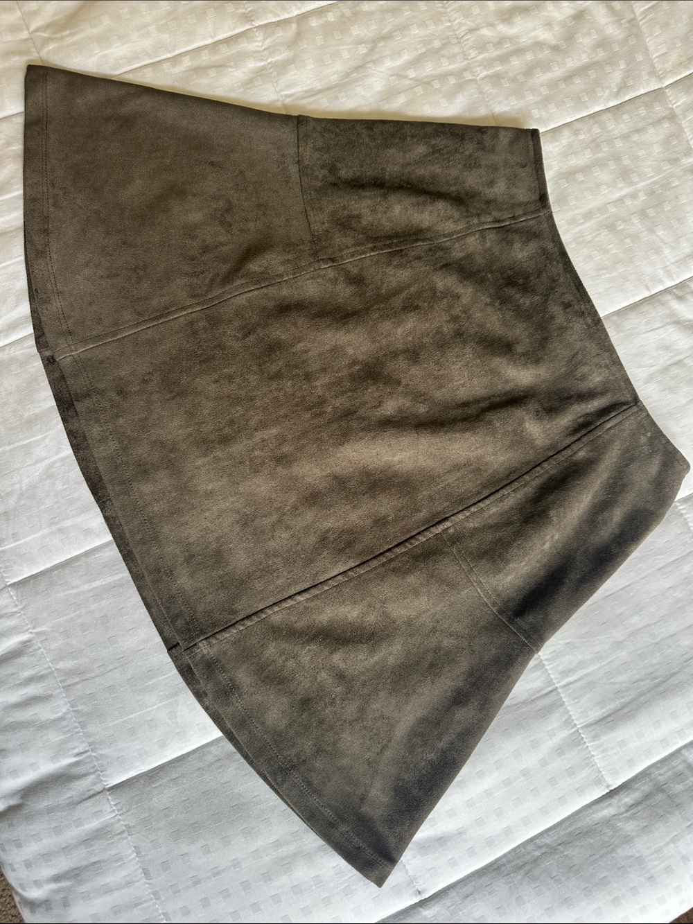 Classic A-Line Faux Suede Skirt in Olive